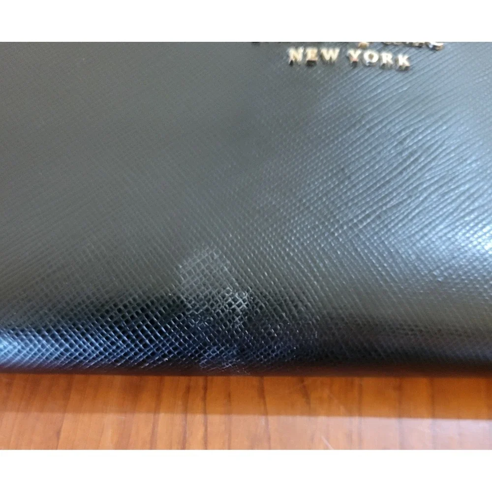 Kate Spade New York Black Saffiano Leather Slim Bifold Wallet Gold Logo AS IS